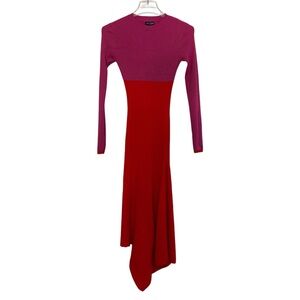 Scoop Long Sleeve Colorblock Red and Pink Dress
